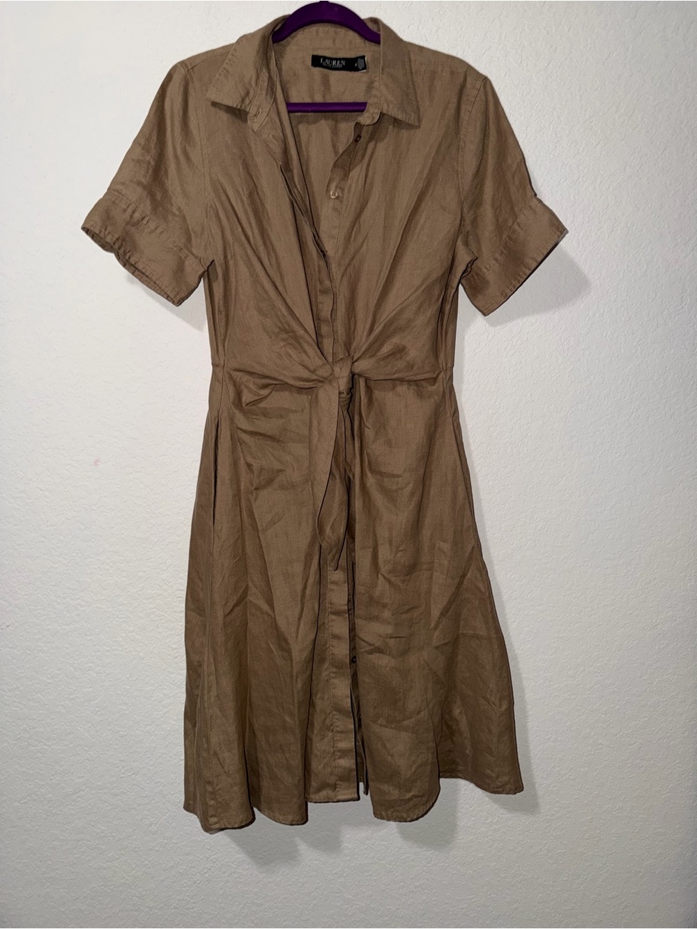 Lauren Ralph Lauren Women's Point Collar Shirt-Dress in Birch Tan, Size 12 - Picture 4 of 11